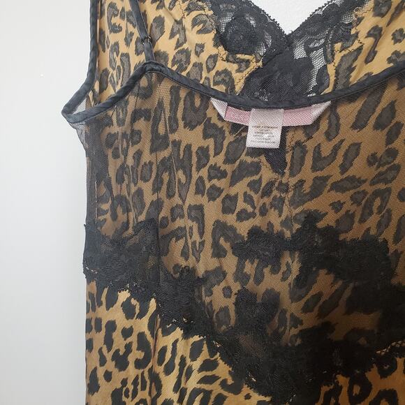 Victoria's Secret Vintage Leopard Print Silk Chemise Slip Black Lace Trim Medium - Picture 11 of 16